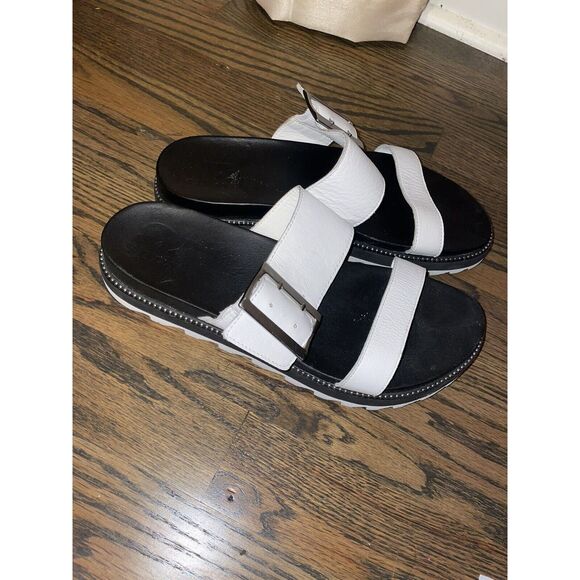 Sorel Roaming Slide Sandals Leather Buckles Sea Salt White Women’s 8 Flatform - Picture 4 of 10